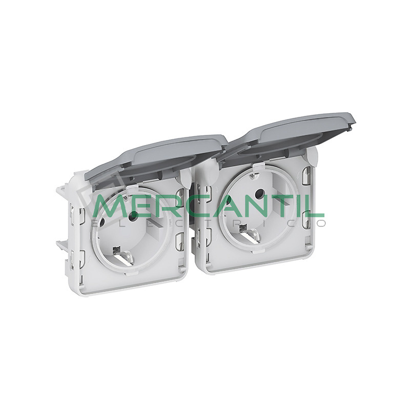 Base de Corriente Doble 2x2P+T Lateral Horizontal Plexo Legrand 
