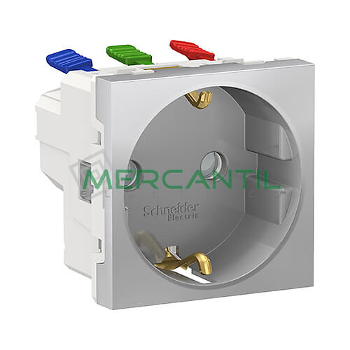 Base de Enchufe Schuko 2P+T 16A 2 Modulos New Unica SCHNEIDER ELECTRIC - Embornamiento Automatico Aluminio 