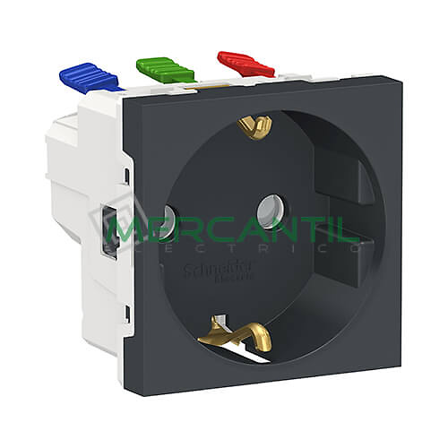 Base de Enchufe Schuko 2P+T 16A 2 Modulos New Unica SCHNEIDER ELECTRIC - Embornamiento Automatico Antracita 