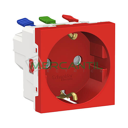 Base de Enchufe Schuko 2P+T 16A 2 Modulos New Unica SCHNEIDER ELECTRIC - Embornamiento Automatico Rojo 