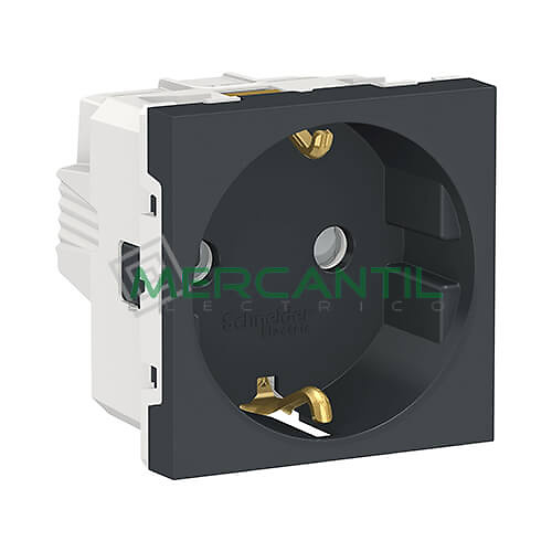 Base de Enchufe Schuko 2P+T 16A 2 Modulos New Unica SCHNEIDER ELECTRIC - Embornamiento a Tornillo Antracita 