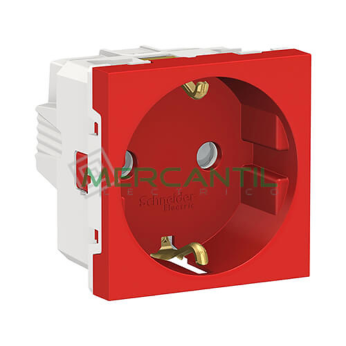 Base de Enchufe Schuko 2P+T 16A 2 Modulos New Unica SCHNEIDER ELECTRIC - Embornamiento a Tornillo Rojo 