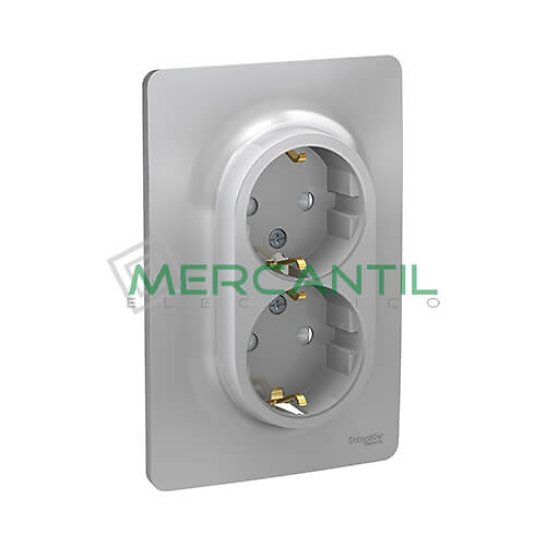 Base de Enchufe Schuko Doble Monobloc 2P+T 16A 1 Modulo New Unica SCHNEIDER ELECTRIC - Embornamiento a Tornillo Aluminio 