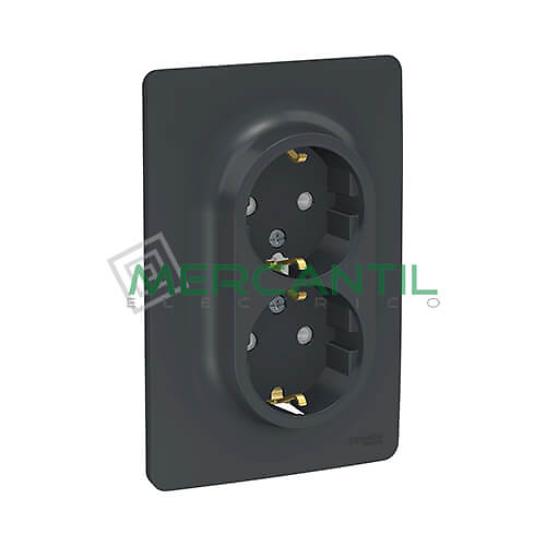 Base de Enchufe Schuko Doble Monobloc 2P+T 16A 1 Modulo New Unica SCHNEIDER ELECTRIC - Embornamiento a Tornillo Antracita 