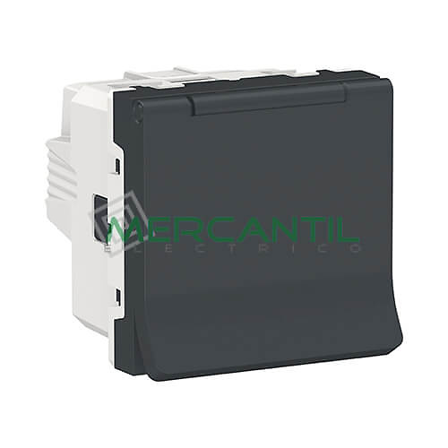 Base de Enchufe Schuko con Tapa 2P+T 16A 2 Modulos New Unica SCHNEIDER ELECTRIC - Embornamiento a Tornillo Antracita 