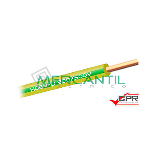 Cable Rigido de PVC 0.5mm 300/500V H05V-U CPR - 200 Metros 0.5 H05V-U Amarillo/Verde 200 