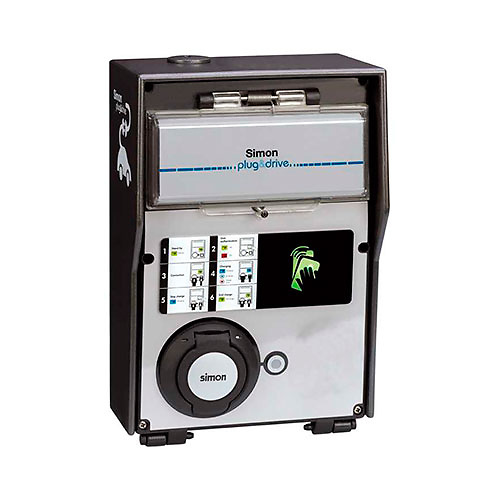 Caja autonoma con 1 toma 32A 22kW monofasico/trifasico modo 3 tipo 2 medidor de energia tarificacion RFID modo 3 tipo 2 IP54 Simon 