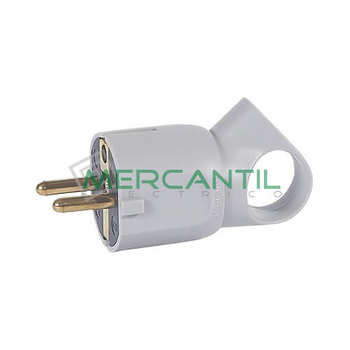 Clavija de Enchufe Schuko con Anillo Tirador y Salida de Cable Recta/Lateral 2P+T 16A LEGRAND Gris 