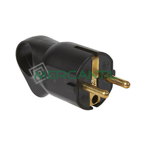 Clavija de Enchufe Schuko con Anillo Tirador y Salida de Cable Recta/Lateral 2P+T 16A LEGRAND Negro 