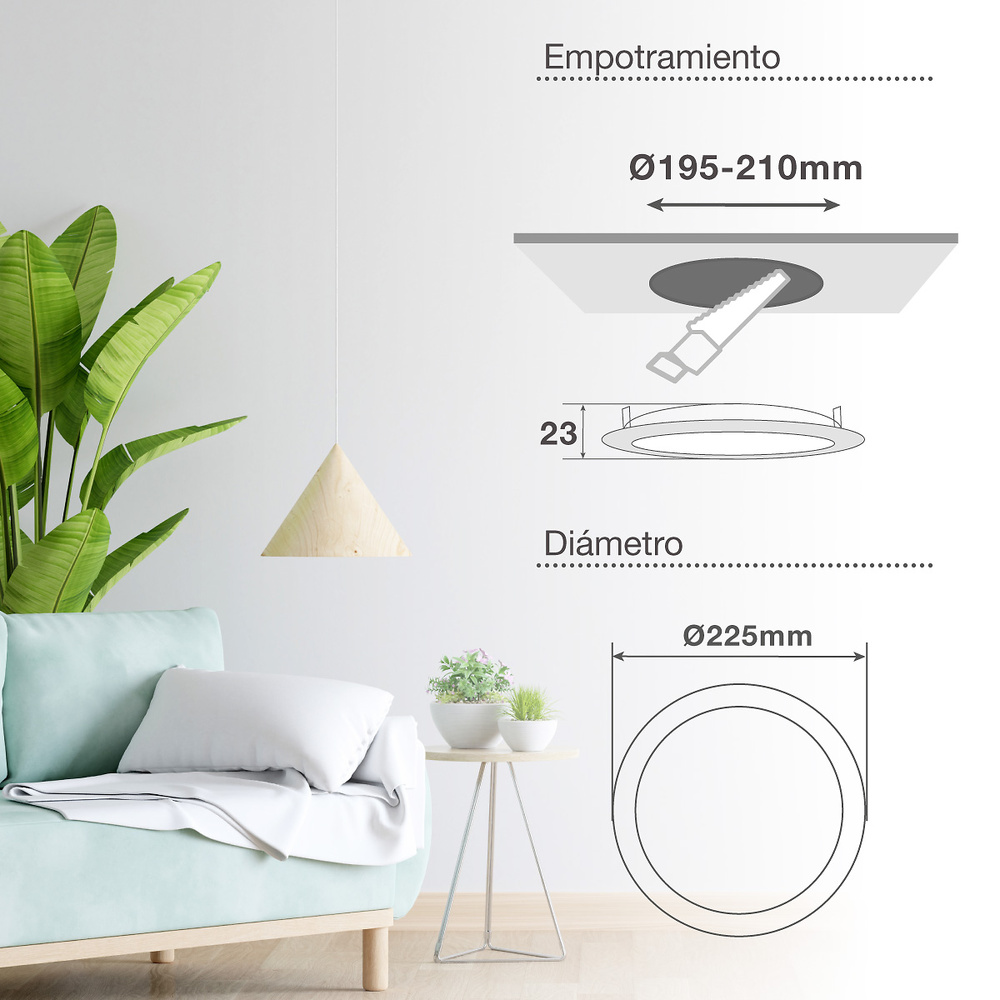 Downlight empotrable LED redondo Belur 18W 6500K Blanco 