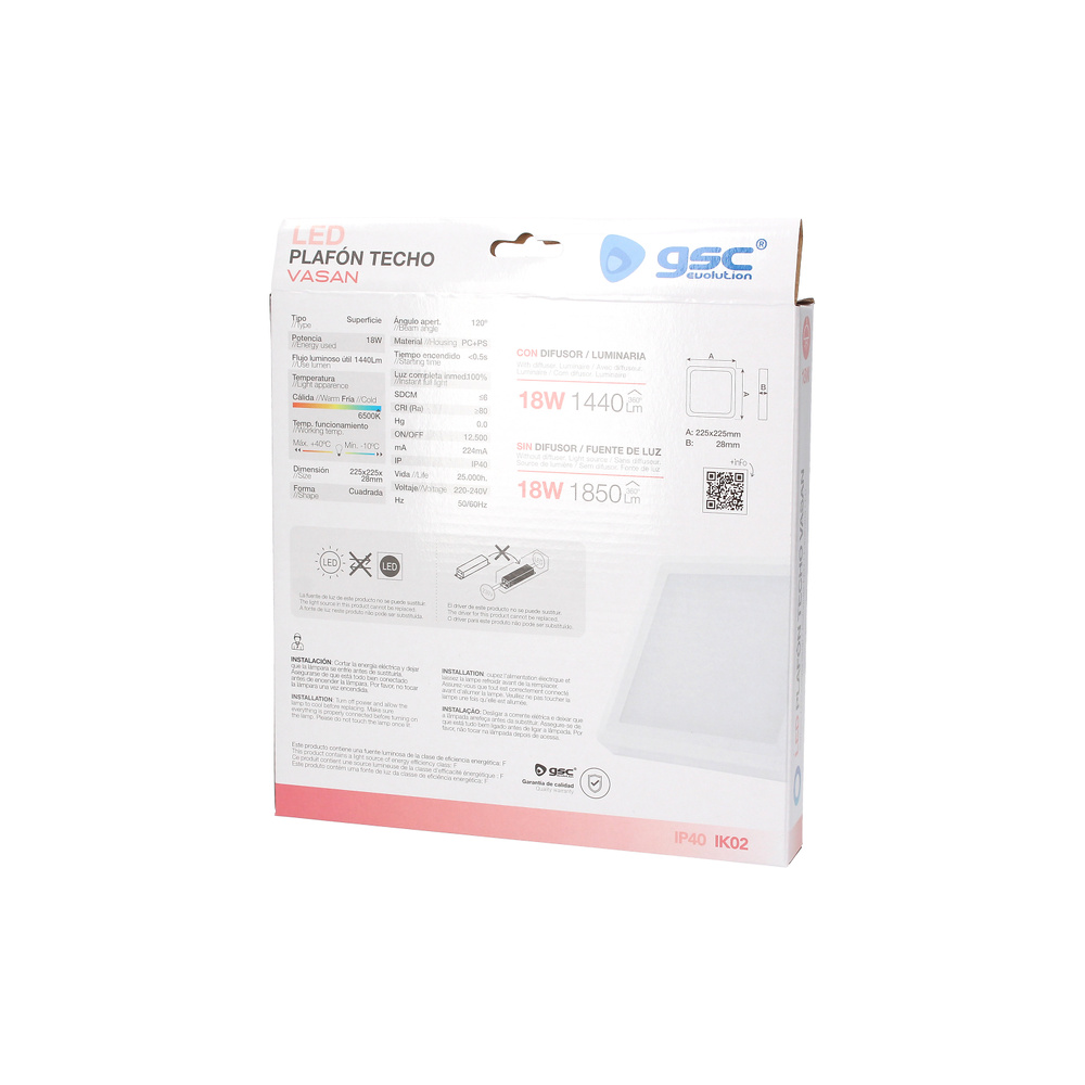 Downlight superficie LED cuadrado Vasan 18W 4000K Blanco 