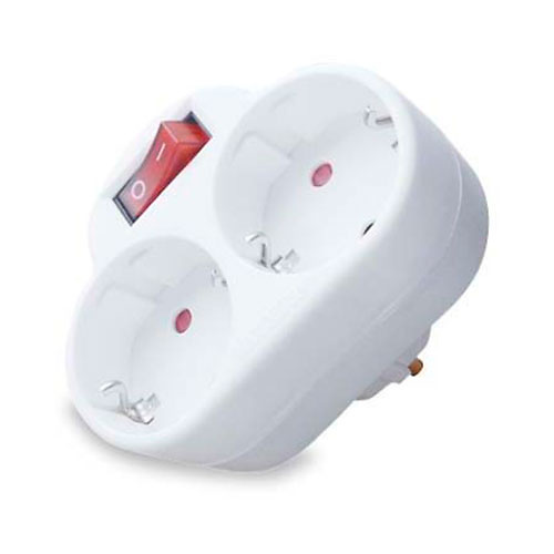 Ladron doble con interruptor para enchufes schuko 2P+T proteccion niños GSC 