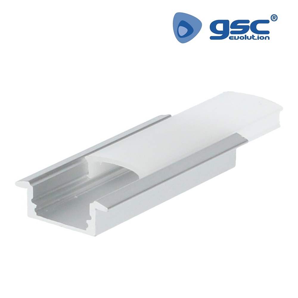 Perfil aluminio traslúcido empotrar 2M para tiras LED hasta 12mm Perfil aluminio traslúcido empotrar 2M para tiras LED hasta 12mm GSC