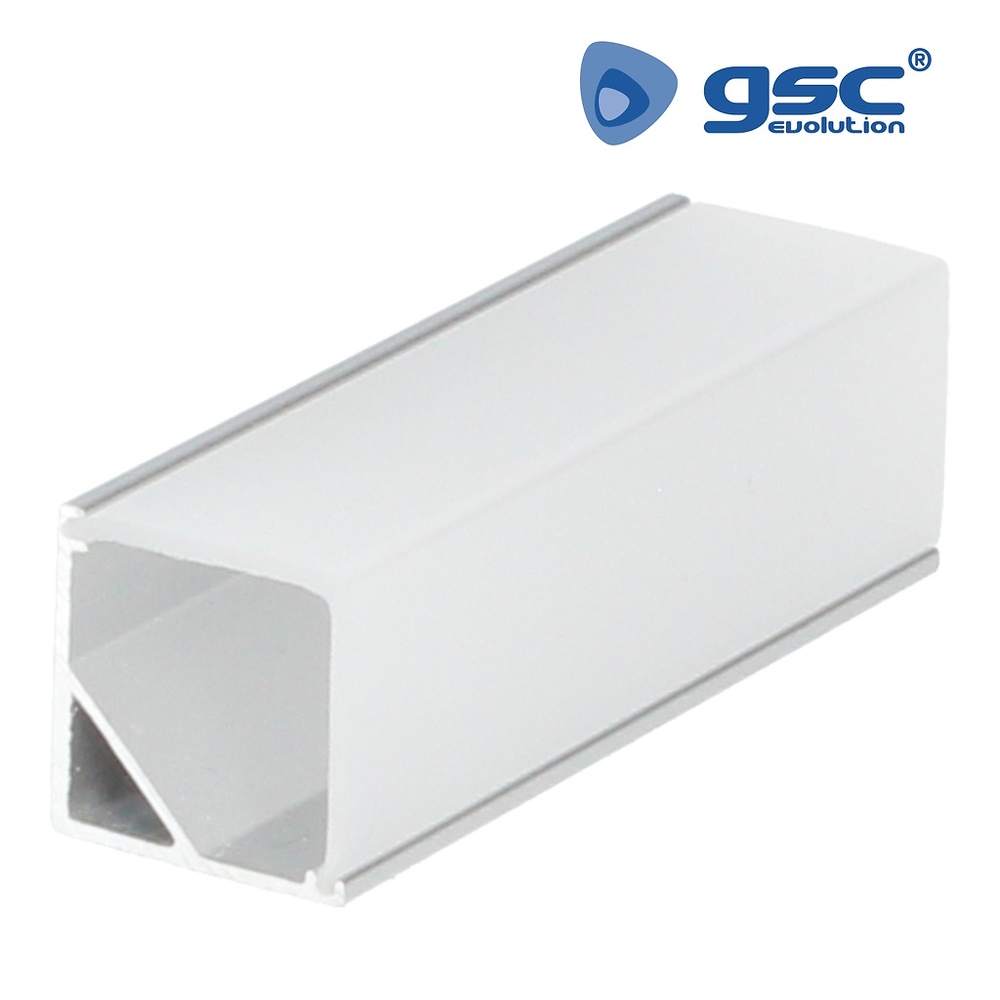 Perfil aluminio traslúcido para esquinas cuadrado 2M para tiras LED hasta 10mm Perfil aluminio traslúcido para esquinas cuadrado 2M para tiras LED hasta 10mm GSC