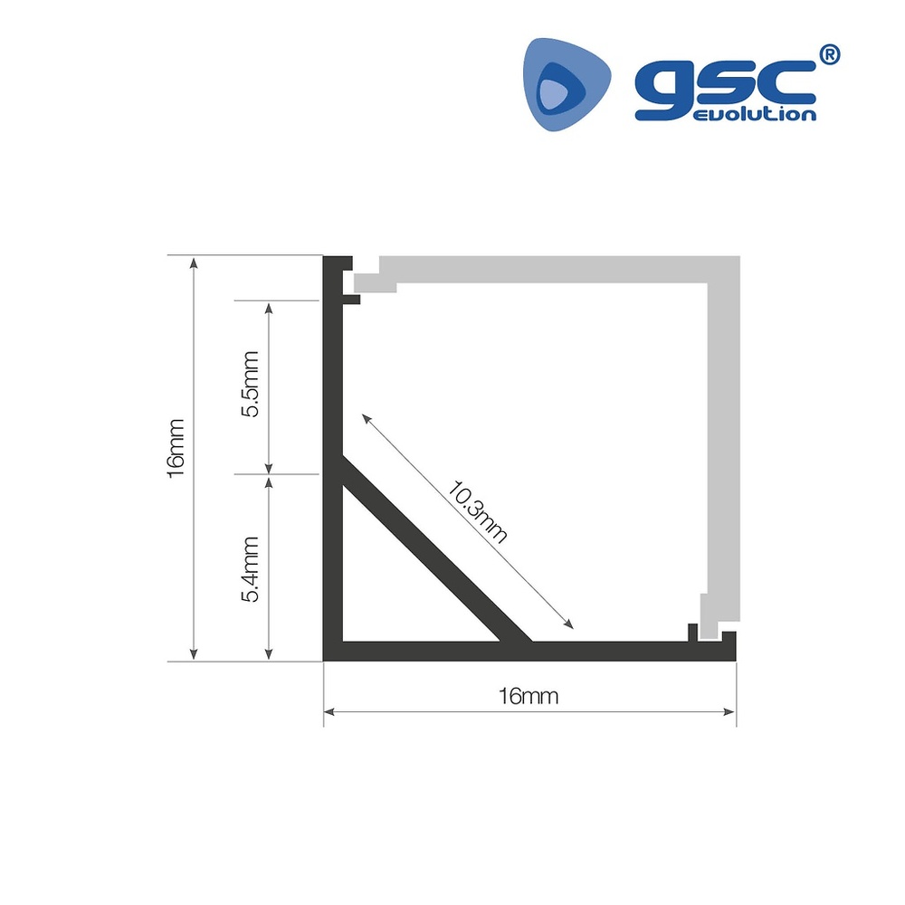 Perfil aluminio traslúcido para esquinas cuadrado 2M para tiras LED hasta 10mm Perfil aluminio traslúcido para esquinas cuadrado 2M para tiras LED hasta 10mm GSC