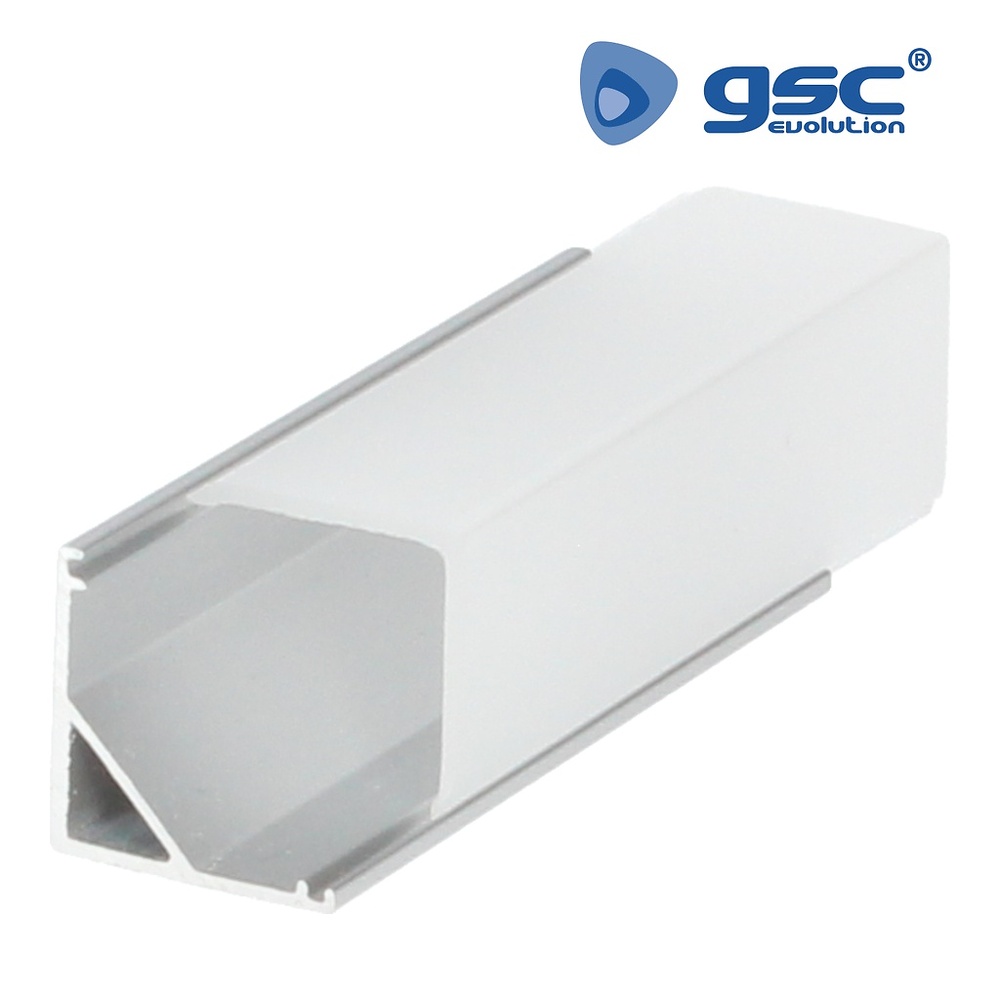 Perfil aluminio traslúcido para esquinas cuadrado 2M para tiras LED hasta 10mm Perfil aluminio traslúcido para esquinas cuadrado 2M para tiras LED hasta 10mm GSC