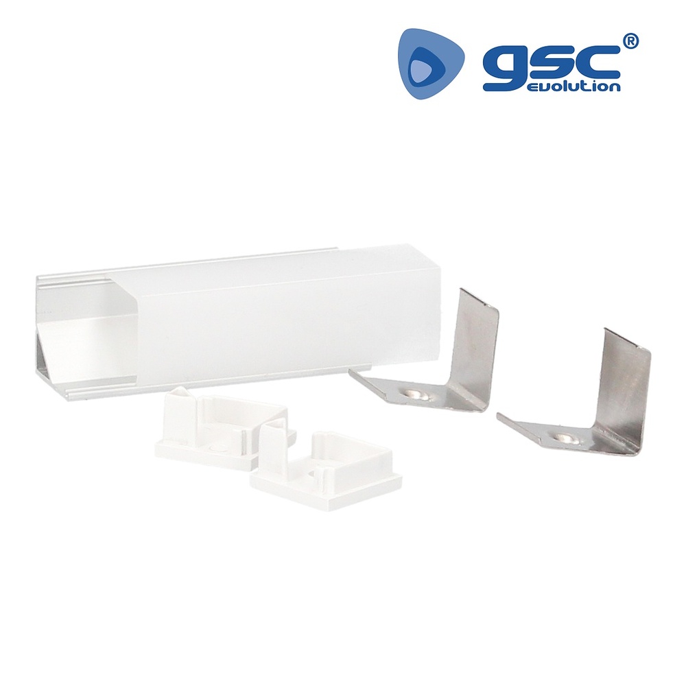 Perfil aluminio traslúcido para esquinas cuadrado 2M para tiras LED hasta 10mm Perfil aluminio traslúcido para esquinas cuadrado 2M para tiras LED hasta 10mm GSC