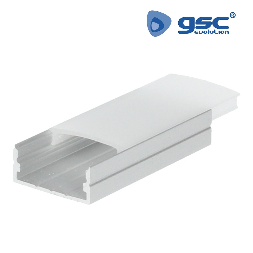 Perfil aluminio traslúcido superficie 2M para tiras LED hasta 21mm Perfil aluminio traslúcido superficie 2M para tiras LED hasta 21mm GSC