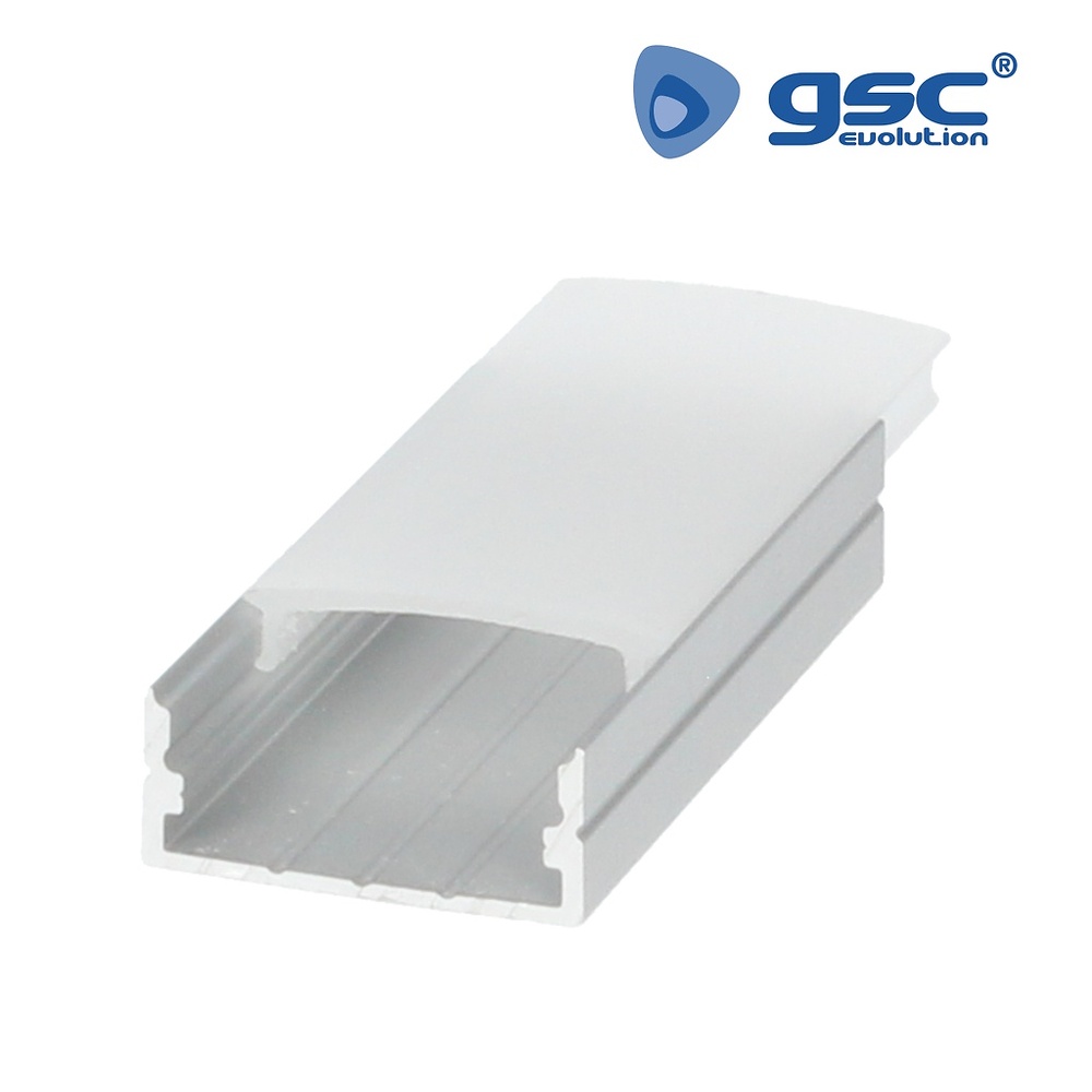 Perfil aluminio traslúcido superficie 2M para tiras LED hasta 21mm Perfil aluminio traslúcido superficie 2M para tiras LED hasta 21mm GSC