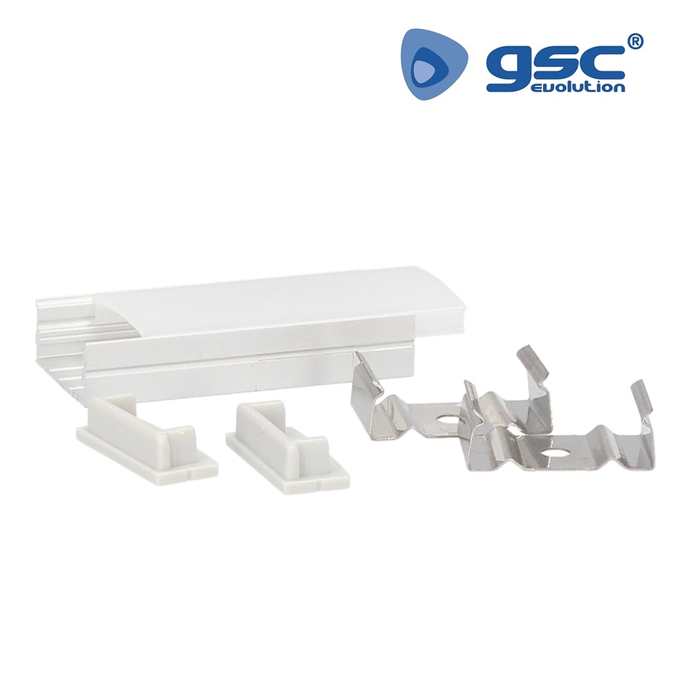 Perfil aluminio traslúcido superficie 2M para tiras LED hasta 21mm Perfil aluminio traslúcido superficie 2M para tiras LED hasta 21mm GSC