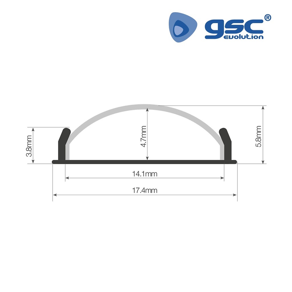 Perfil aluminio traslúcido superficie ovalado 2M para tiras LED hasta 14mm Perfil aluminio traslúcido superficie ovalado 2M para tiras LED hasta 14mm GSC
