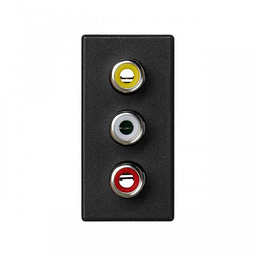 Placa medio mecanismo 3 conectores RCA acabado en grafito Conector 3RCA hembra con placa embellecedora Simon K45. Acabado grafito