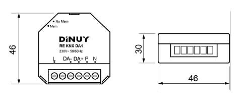 dimensiones regulador inalámbrico RE-KNX-DA1 Regulador de luz Inalambrico DINUY