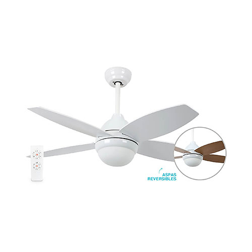Ventilador techo con mando 65W 4 aspas reversible efecto blanco GSC 