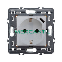 Base de Corriente 2P+T 16A con USB Tipo C 1.5A Valena Next LEGRAND - Color Aluminio