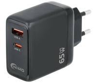 Cargador rápido USB Tipo-C + USB-A PD 65W GaN