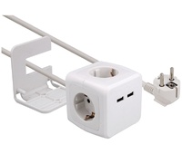 Cubo con 1E:4S salidas schuko y 2 USB-A 2.4A total, 1.5m