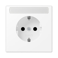 Enchufe schuko 2P+T con protección niños con regleta de inscripción 9x58 blanco alpino mate LS990 Jung