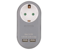 Enchufe schuko de paso con 2 USB-A de 2,4A total