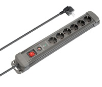 Regleta de 1E:6S Schuko con interruptor y protección