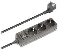 Regleta de alimentación Schuko con interruptor 1E:3S, Negro