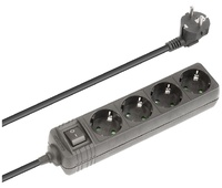 Regleta de alimentación Schuko con interruptor 1E:4S, Negro