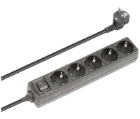 Regleta de alimentación Schuko con interruptor 1E:5S, Negro