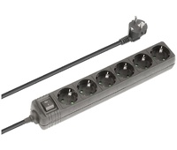 Regleta de alimentación Schuko con interruptor 1E:6S, Negro