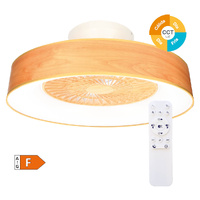 Ventilador techo Box Fan Niskot con luz CCT regulable y mando Ø55 Efecto madera