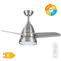 Ventilador techo Kidau con luz CCT regulable y mando Ø91 3 aspas Níquel