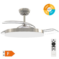 Ventilador techo Tungati con luz CCT regulable y mando Ø107 3 aspas retráctiles DC Níquel