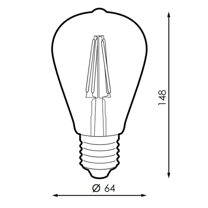 Bombilla LED Filamento E27 ST64 6W Ámbar 