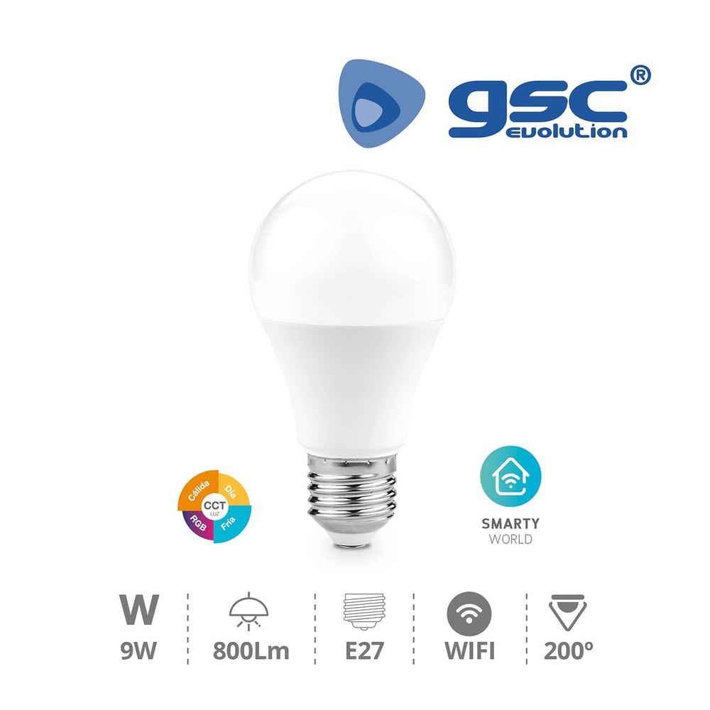Bombilla LED estandar inteligente via wifi y bluetooth 9W E27 RGB 3000-6500K Regulable Bombilla LED estandar inteligente via wifi y bluetooth 9W E27 RGB 3000-6500K Regulable