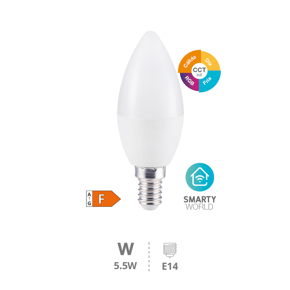 Bombilla LED vela inteligente via wifi y bluetooth 5,5W E14 RGB CTT regulable Bombilla LED vela inteligente via wifi y bluetooth 5,5W E14 RGB CTT regulable