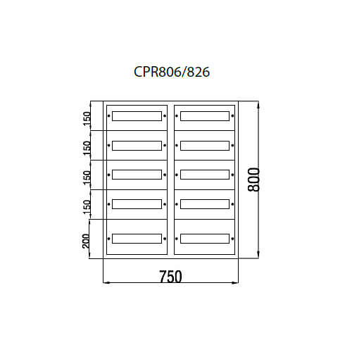 dimensiones cuadro eléctrico CPR826 Cuadro eléctrico de Empotrar 10 Filas 150 Módulos 800x750x165 IP40 GARDENA RETELEC.