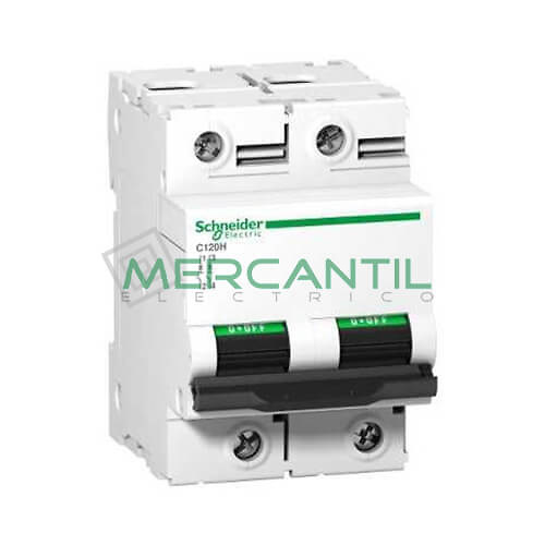 magnetotermico 2 polos c120h-A9N18458 Interruptor Magnetotérmico 2 Polos Corriente Nominal 100A C120H Sector Industrial SCHNEIDER ELECTRIC.