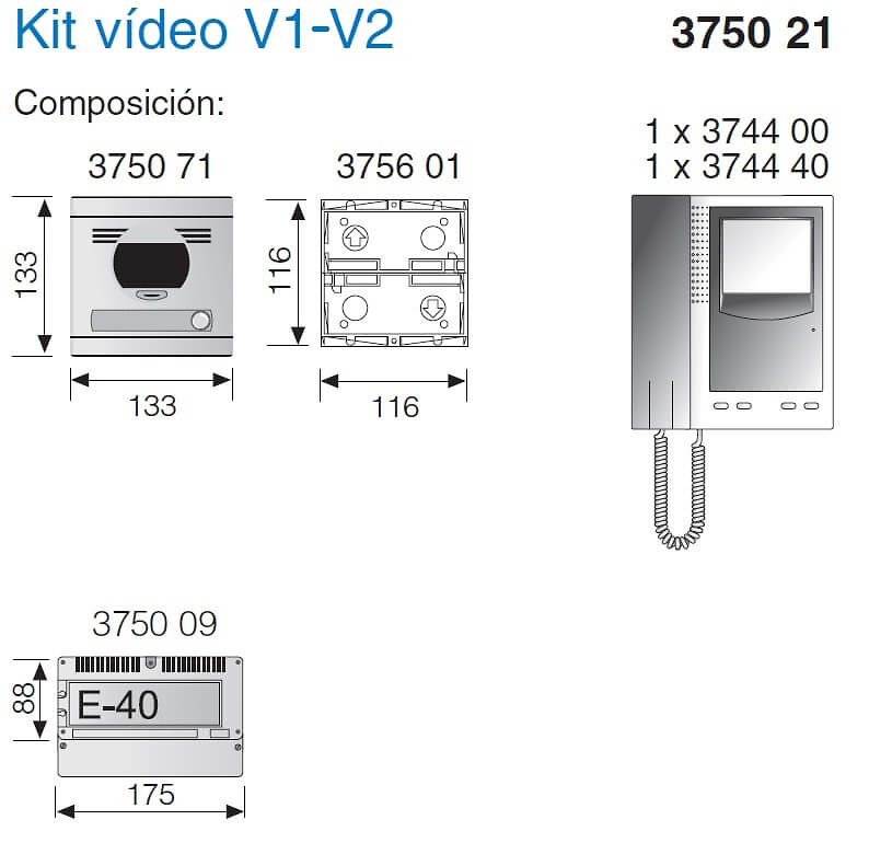 Kit Videoportero Convencional Color V2 para 1 Vivienda Serie 7 TEGUI - 2  Monitores y 1 Placa