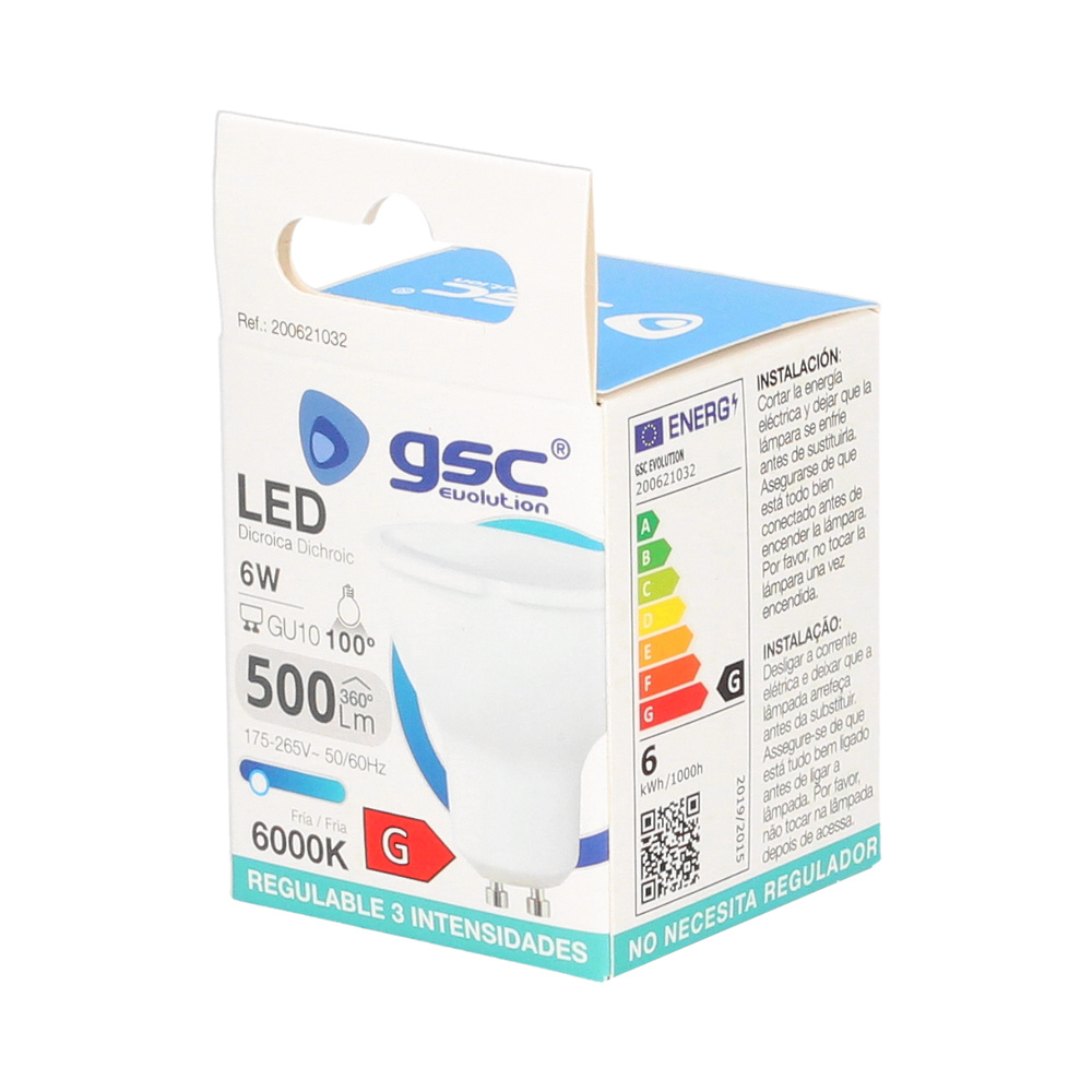Lámpara LED dicroica 6W GU10 3000K regulable 