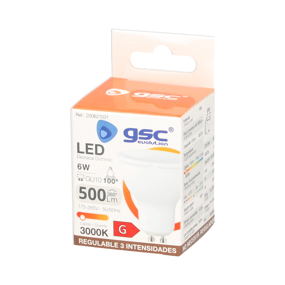 Lámpara LED dicroica 6W GU10 6000K regulable 