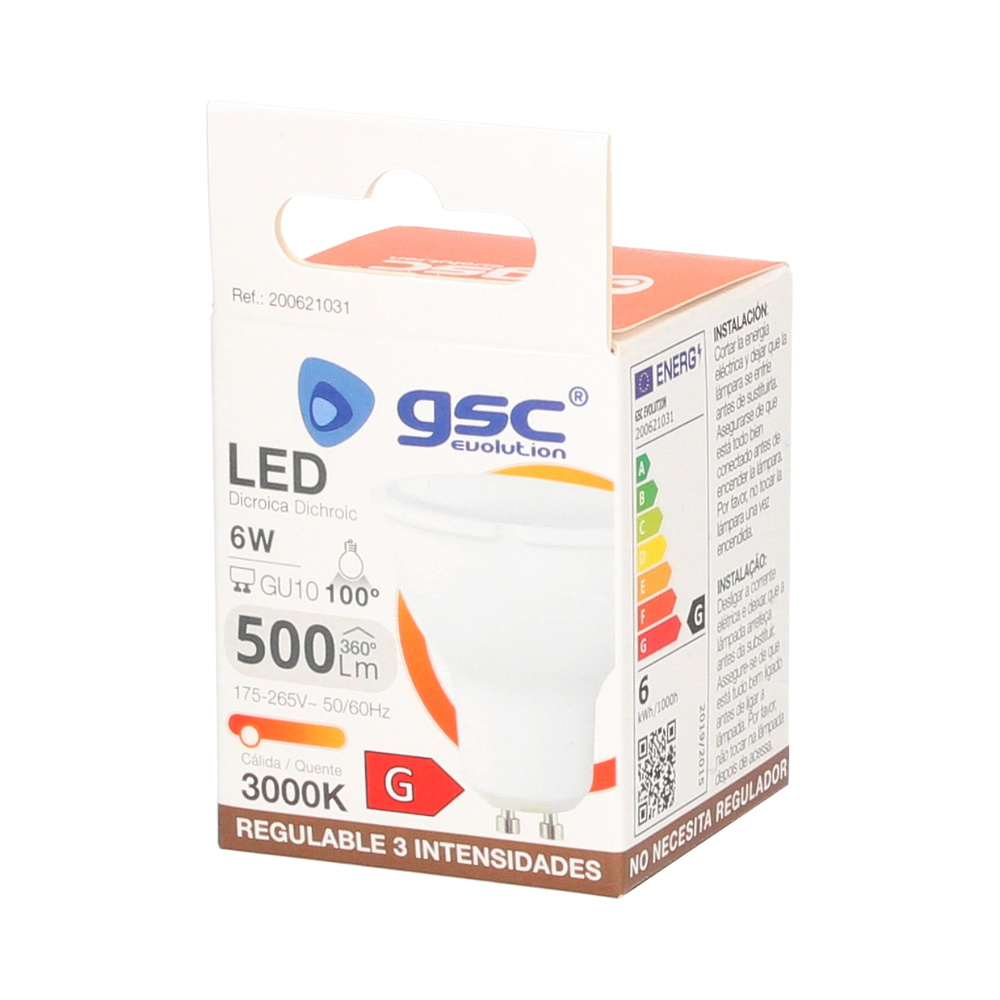 Lámpara LED dicroica 6W GU10 6000K regulable 